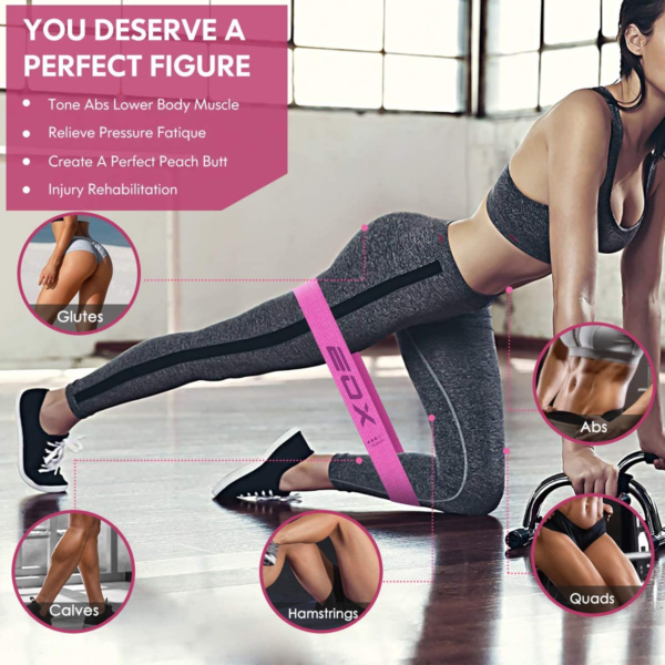 Exercise Resistance Fabric Loop Bands, Non-Slip Resistance Workout Bands for Legs & Butt and Glutes, 5 Resistance Levels Hip Training Bands (Pink) - Image 2