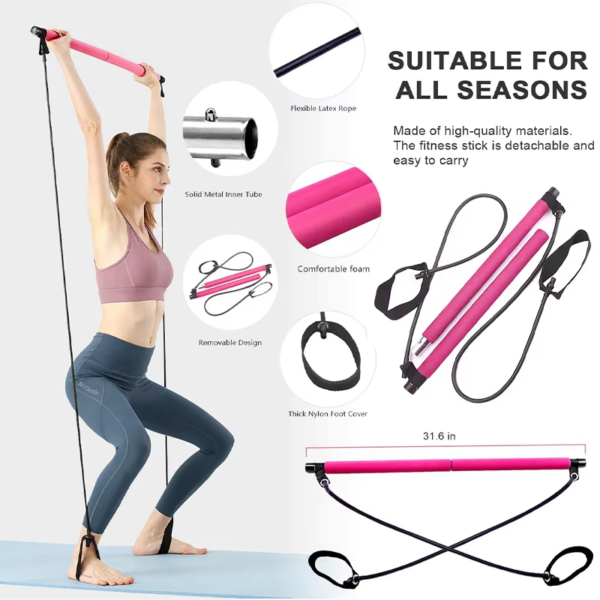 Multifunctional Pilates Bar Combination Fitness Bar Yoga Chest Expansion Tension Rope Back Trainer Elastic Rope Stretching Belt - Image 2